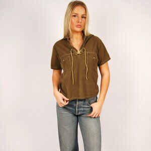 60s Western Polo (M) medium Towncraft Penneys brown womens top vintage prairie